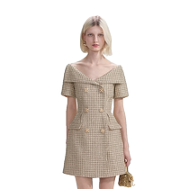self-portrait 2024 early autumn new gold braided tweed lapel short-sleeved dress short skirt