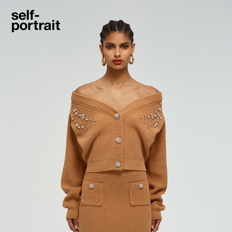 self-portrait 2022 early spring caramel coffee short sweater cardigan