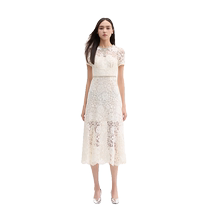 self-portrait 2024 early autumn new ivory white sweet round neck diamond bow lace dress