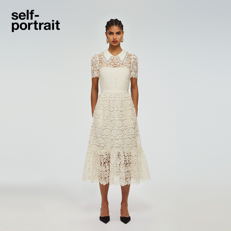 self-portrait 2022 spring and summer ivory white lace gentle fairy dress long dress
