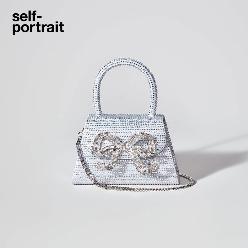 Self-Portrait Silver Micro Full-Diamond Bow Handbag