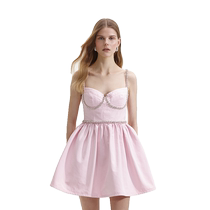 self-portrait 2024 spring and summer pink diamond chain sweet suspender dress short skirt