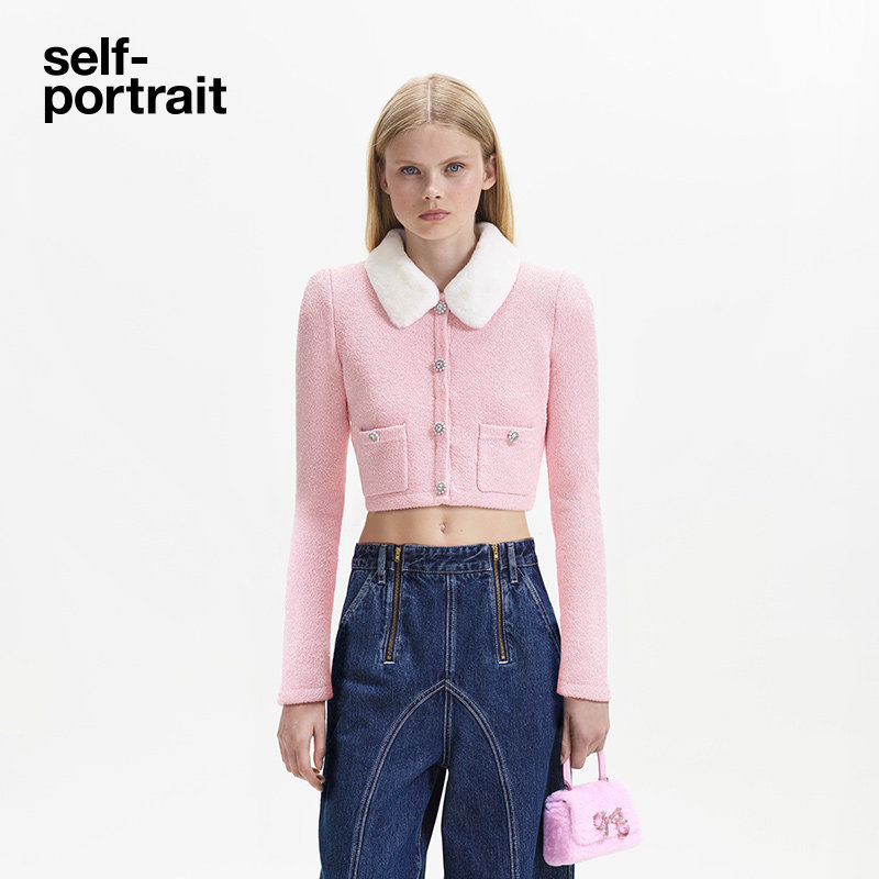 (Zhang Yuan Ying Tongan) Self-portrait 2023 autumn winter pink sweet knit turnover blouses-Taobao