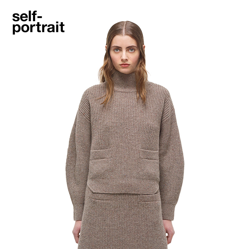 self-portrait autumn/winter dark taupe pocket pullover top