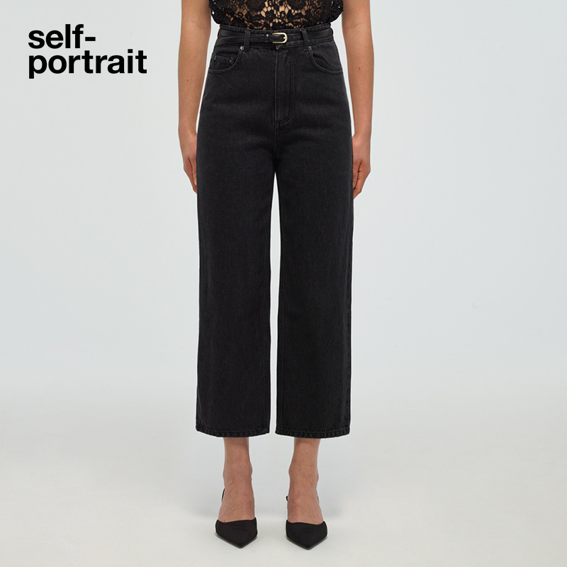 self-portrait 2022 early spring classic black high waist straight denim trousers