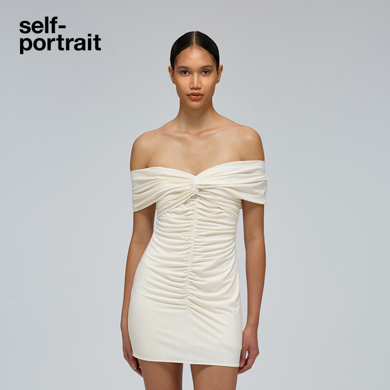 self-portrait 2022 spring and summer ivory white one-shoulder high-end sexy all-match dress dress skirt