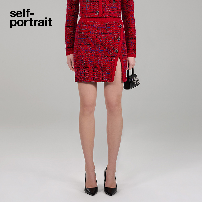 self-portrait 2022 autumn and winter red blended all-match slit skirt