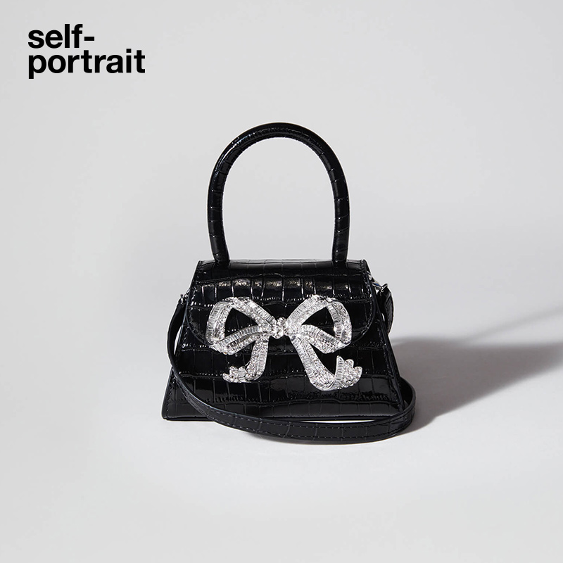 self-portrait 2023 early spring classic black micro silver bow handbag