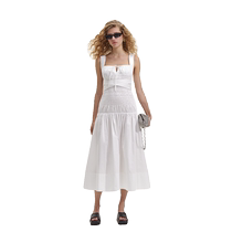 self-portrait 2024 spring and summer pure white suspender waist resort style dress mid-length skirt