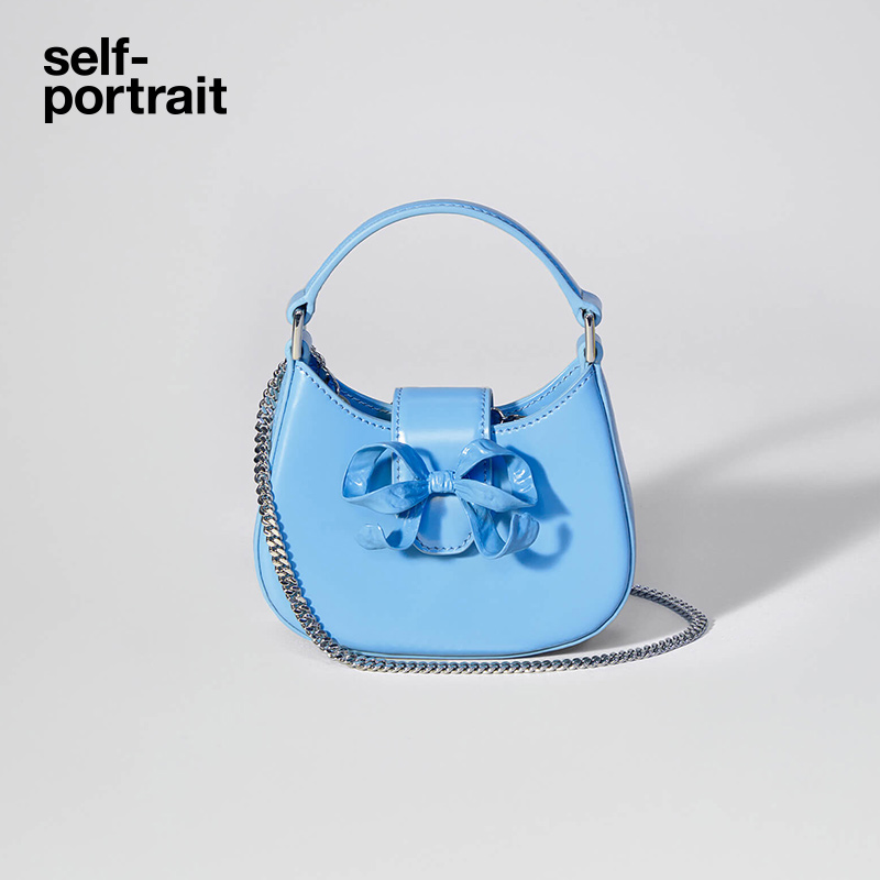 Self-portrait 2023 early spring blue micro ribbon underarm handbag
