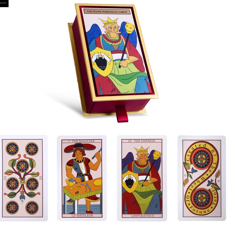 (Free Exclusive Digital Card) Wheel of Fortune Cat Zodiac Tarot Cards Laser Gold Foil Edge