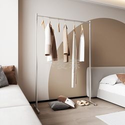 Stainless Steel Floor-Standing Bedroom Folding Clothes Rack, Household Dormitory Balcony Clothes Drying Rack, Space-Saving Room Coat Rack