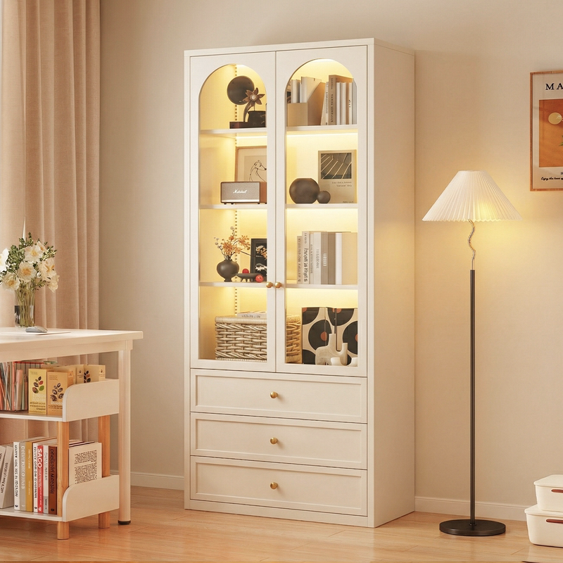 Steel Bookcase with Glass Door Display Cabinet, Home Floor-Standing Storage Cabinet, Integrated Wall-Mounted Cabinet with Drawers Steel Bookcase with Glass Door Display Cabinet, Home Floor-Standing Storage Cabinet, Integrated Wall-Mounted Cabinet with Drawers