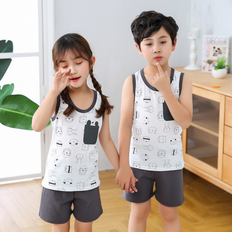 1 mùa hè 2 trẻ em vest bộ bông 3 chàng trai 4 gái 5 tay 6 trẻ em từ 7 trẻ em 8 tuổi 2 mảnh đồ ngủ.