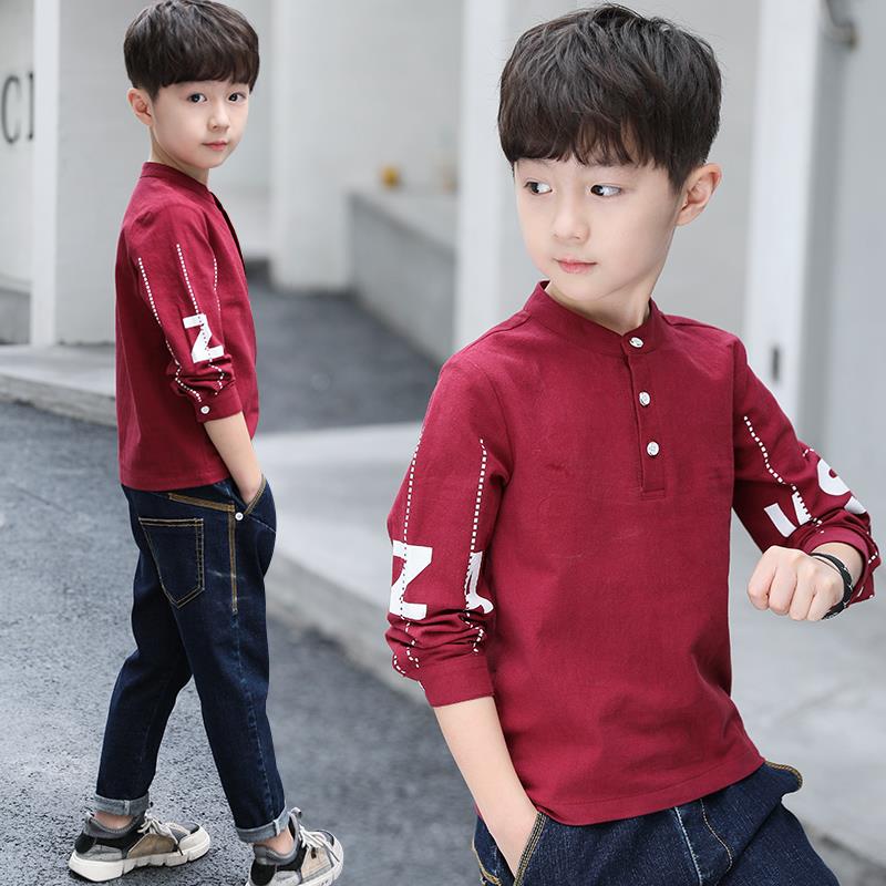 Tide 2019t t-shirt chàng trai trẻ em đồ lót vào mùa thu áo sơ mi áo blouse những đứa trẻ lớn của dài tay mới bông mùa xuân váy.