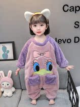 Girl baby jumpsuit pajamas new long-sleeved thickened childrens clothing autumn and winter sleeping bag childrens warm home clothing