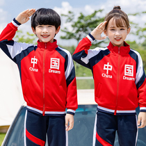New Kindergarten Garden to serve Spring and Autumn Three suits in China Red cast Out of school Childrens class Childrens school uniforms for primary school students