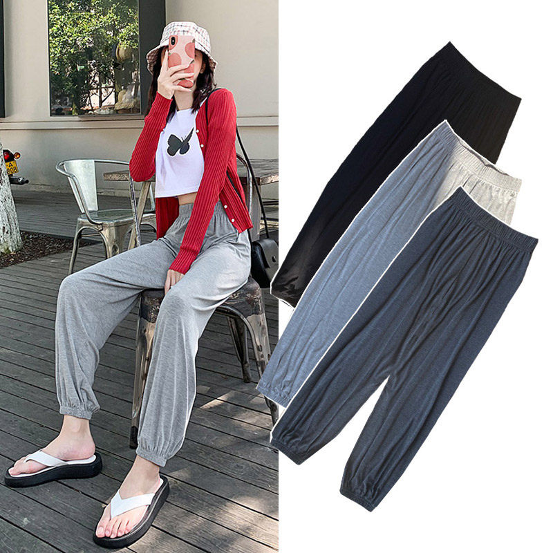 Gray sweatpants women's loose drawstring casual pants summer thin section Harlan Modal bloomers mosquito-proof adult