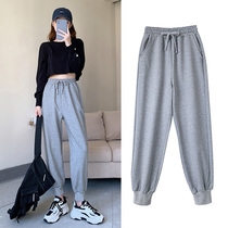 Sports pants womens loose feet spring and autumn 2020 new students Joker slim gray small casual pants