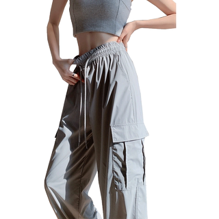 American-Style Quick-Drying Work Pants for Women, Summer Thin High-Waisted Wide-Leg Pants, Loose Sun-Protective Casual Pants for Petite Women, Sports Pants