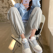 Gray sweatpants womens summer Spring and Autumn New High waist straight tube loose casual toe wide leg pants high street ins tide
