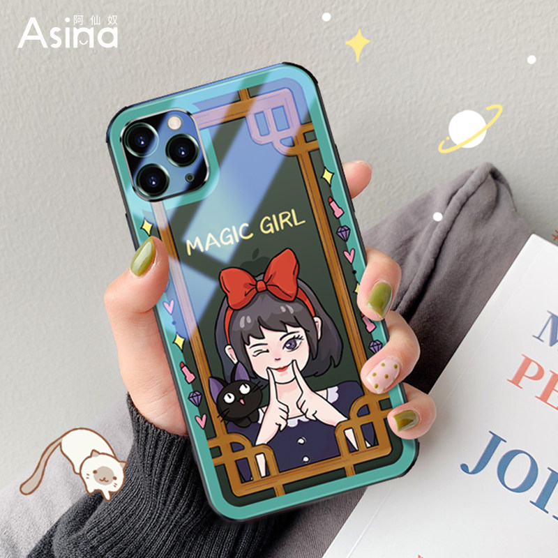Apple 11 mobile phone protective case killer girl x high-end iphone11promax transparent glass women's 11pro high-end cartoon xs lens all-inclusive personality xr creative max