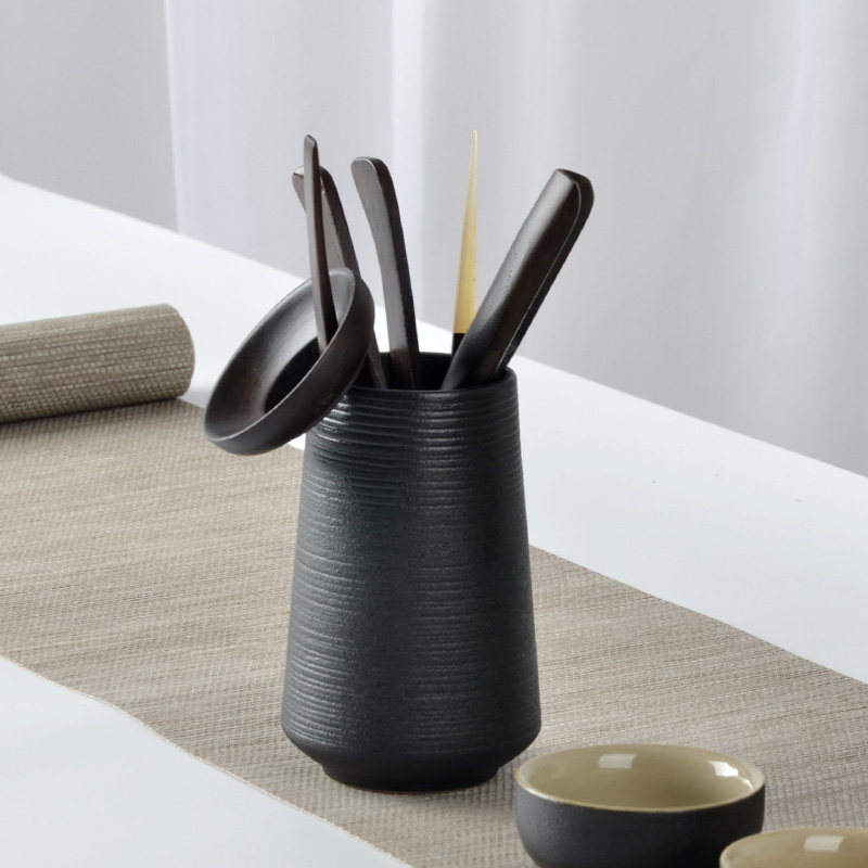 Tea Tea Guided Bamboo Wood Solid Wood Black Sandalwood Kungfu Tea Art Combined Tea Cartridge Tea Scoop Tea Spoon Suit New