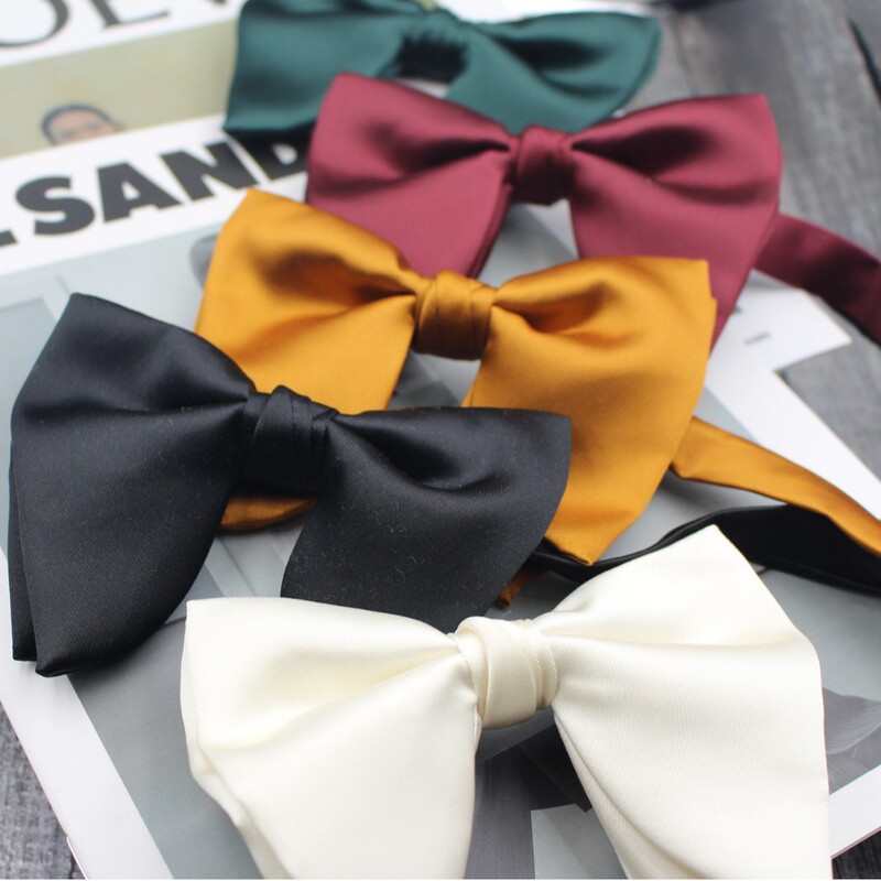 Men's Solid Color Large Bow Tie, Tuxedo Korean Style Casual Horn Bow Tie for Groom, Black, Burgundy, White Men's Solid Color Large Bow Tie, Tuxedo Korean Style Casual Horn Bow Tie for Groom, Black, Burgundy, White