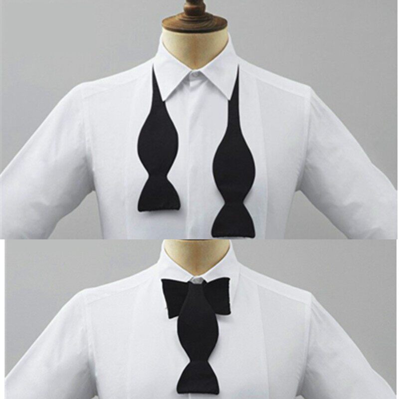 British style, classic hand-tied bow tie, black shirt, suitable for photo studios, banquets, stage performances, and gourd-shaped bow ties.