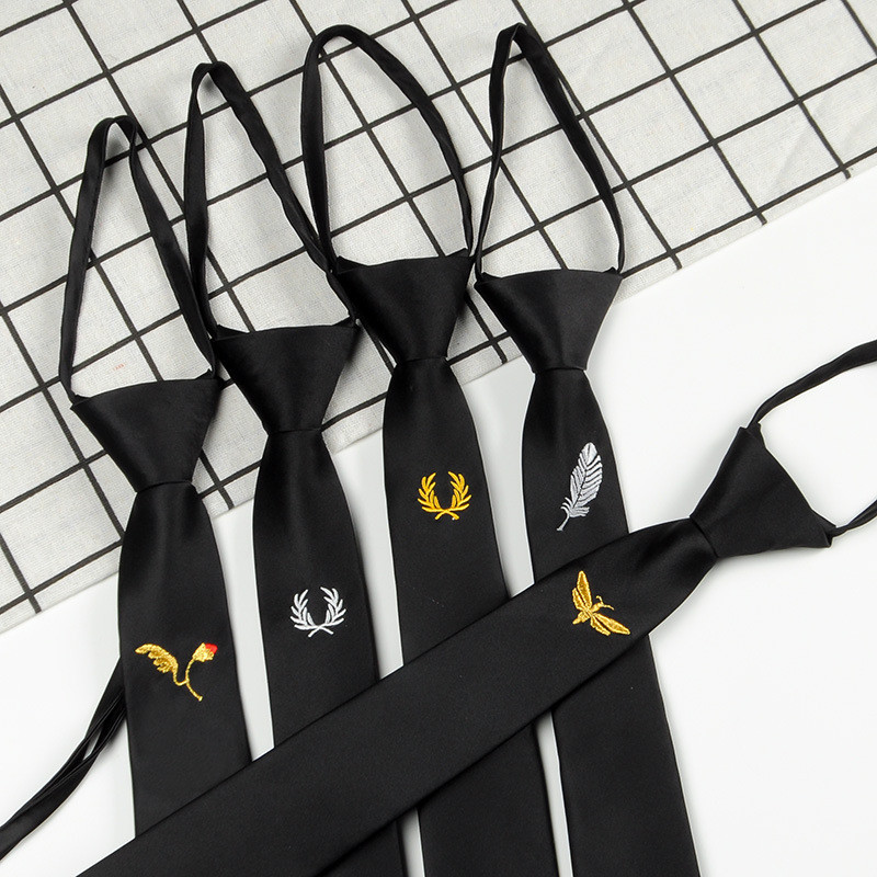 (Pull Rope Free of Embroidery) Zipper Rope With Men Fine Narrow Black Sloth Small Tie Shirt Accessories Student Tide-Taobao