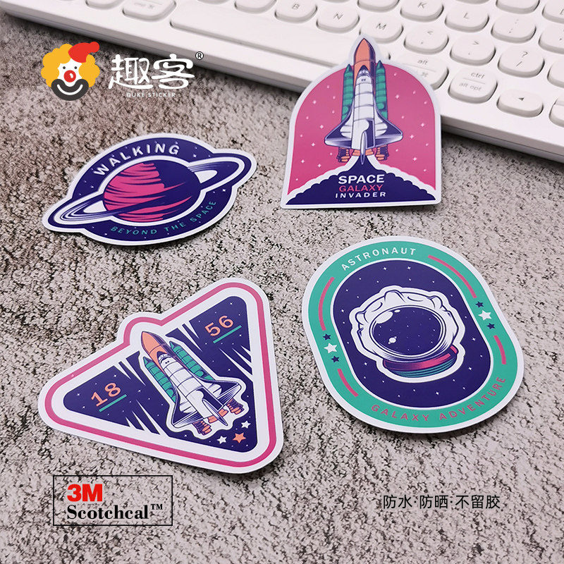 Quke 4 pieces of space suit suitcase stickers notebook personalized creative decoration stickers gray glue does not leave glue waterproof