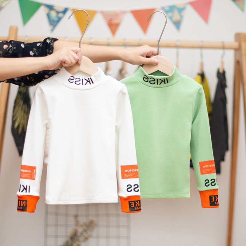 Boys sweater spring and autumn 2020 new foreign school Korean version of the children's base shirt girls high collar thin velvet top children's tide 