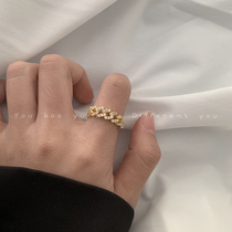 Exquisite micro-inlaid zircon chain index finger ring female ins tide cold wind light luxury niche design advanced finger ring