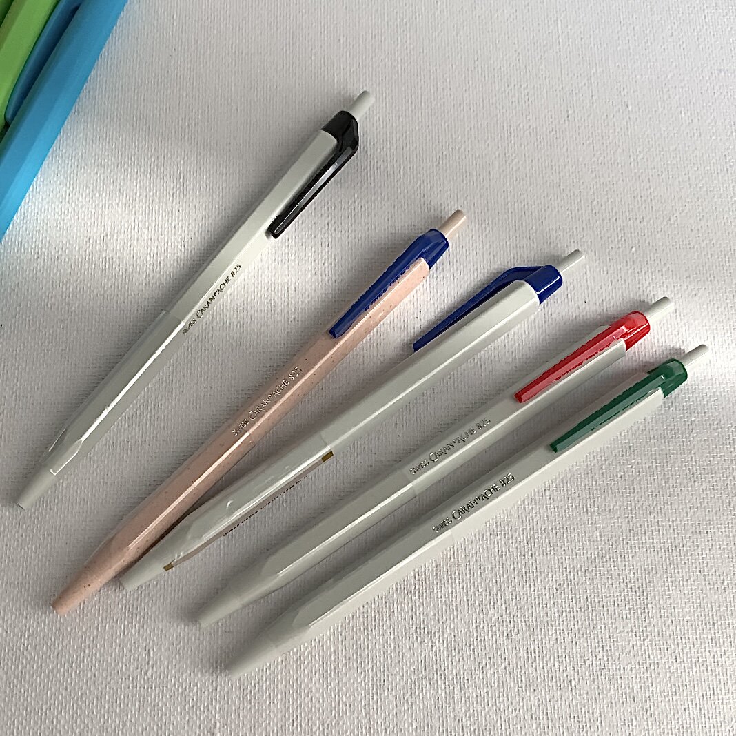 Swiss Caran dAche Qatar 825 milk tea colour duck egg grey smooth disposable ball pen spot