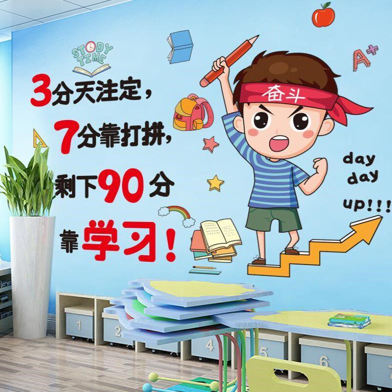 Boy's room layout bedroom learning inspirational wall class layout student cartoon wall painting self-stick wallpaper