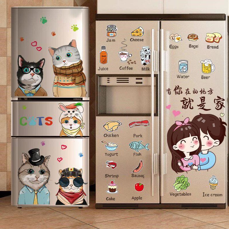 Fridge Sticker 3d Cubism Creativity Cling Film Renovated 3d Cartoon Kitchen Creative Air Conditioning Stickler Nordic Redress