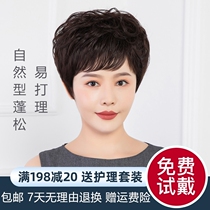 Wig womens short hair middle-aged and elderly full-length real hair silk natural temperament fluffy send mother Lady short curly hair