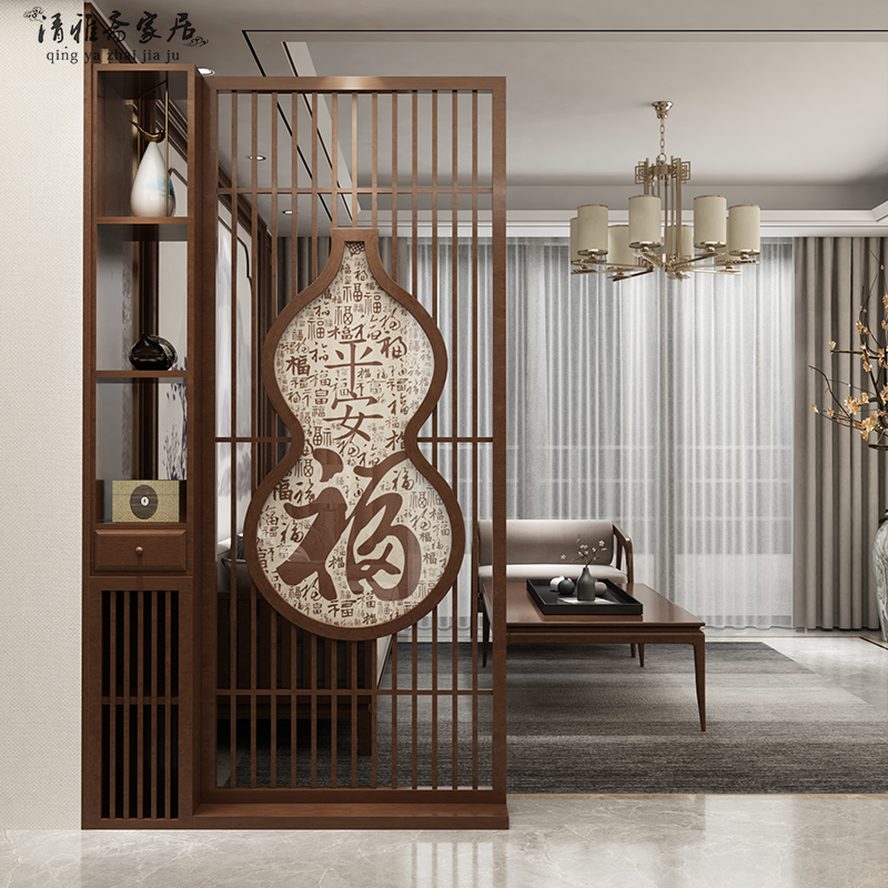 New Chinese-style ping an fu solid wood screen partition living room entrance cabinet hollow fence Bogu shelf decoration