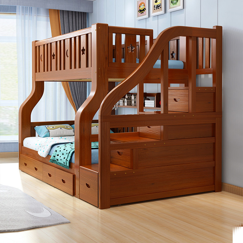 Full solid wood bunk beds Children Double beds High and low beds Small family Type primary and secondary beds Multi-functional adult upper and lower bunk beds