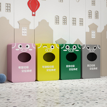 Creative cartoon iron trash can kindergarten childrens classification peel box scenic park outdoor covered storage box