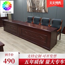 Conference podium leader speech table rectangular podium red walnut color density board veneer training platform