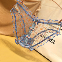 Sexy little lady Japanese sweet hollow transparent low waist breifs seamless breathable cotton crotch bow underwear women