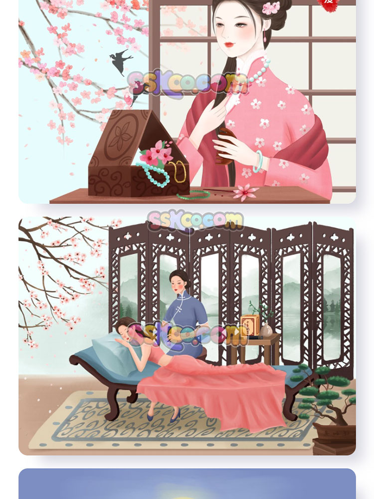 小清新民国旗袍女性人物养生插图插画封面背景PSD设计素材模板插图18