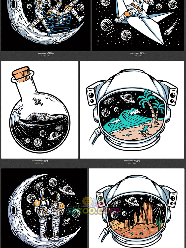 手绘星球宇宙宇航员太空探险外星人插画潮流印花图案矢量设计素材插图15