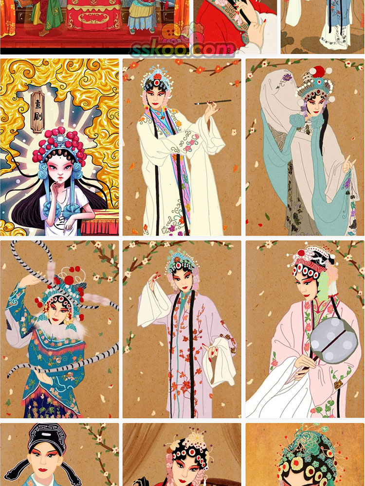 国潮国粹京剧脸谱花旦小生插图海报封面背景PSD设计素材模板插图6