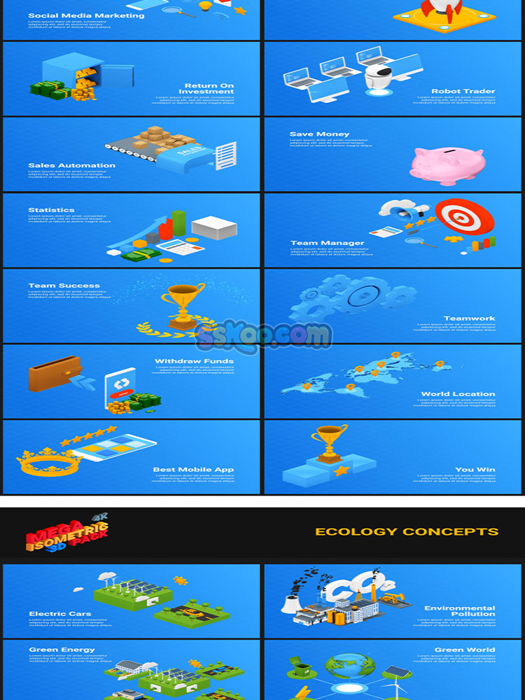 AE卡通图标设计模板图形三维等距场景动态UI图形MG元素动画包插图4