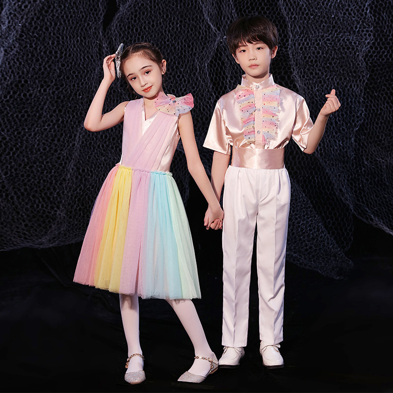 National Day children's chorus costumes performance costumes large chorus boys and girls dress primary school students poetry recitation performance costumes