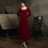 Демисезонное красное бархатное вечернее платье, коллекция 2021