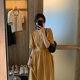 Linen dress women's high waist temperament light mature style 2023 early spring new French retro drape red long skirt