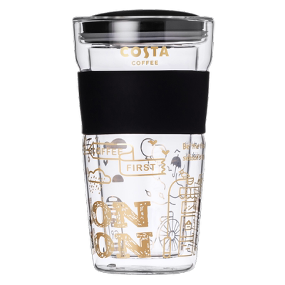 costa透明玻璃杯双层耐热带盖便携吸管水杯